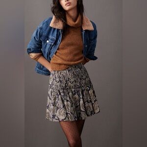 Anthropologie Paisley Pintucked Mini Skirt Black Brown Size S